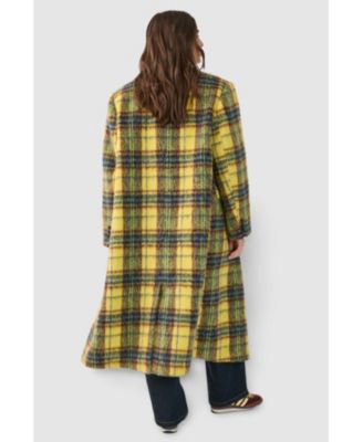 Women's Checked Wool Blend Maxi Coat