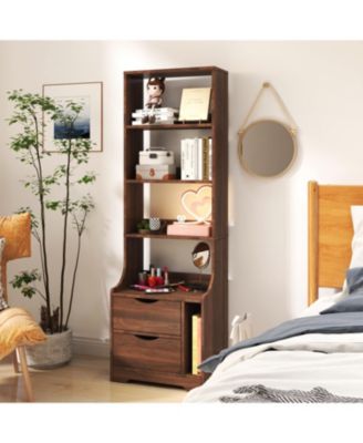 + 1 Pc. + Wood + 2 Storage Drawers & Bookshelf + Night Stand