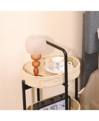 3 Tier Tray Table Paper Rope Woven Side Table (Natural)