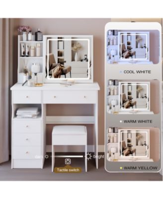 37" LED Mirror Vanity Table with Drawer & Stool