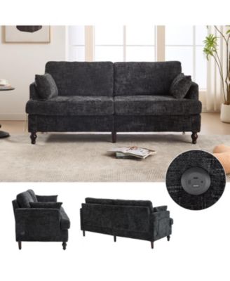 Modern Chenille 2-Seater Sofa w/ LED, USB & Storage