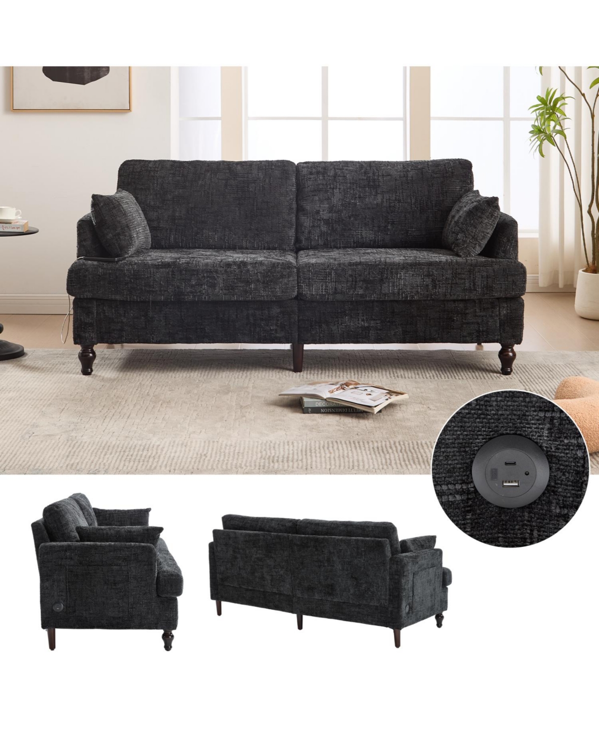 Streamdale Furniture Modern Chenille 2-Seater Sofa w/ Led