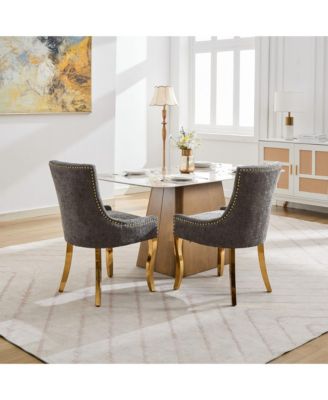 Streamdale Chenille Dining Chairs, Gold Legs, Rivet Trim,   Set of 2