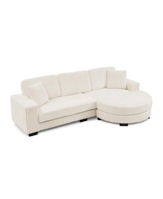 Corduroy Tufted Sleeper Sectional Sofa - L-Shaped Modular - Beige