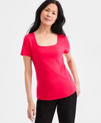 Women's Cotton Square-Neck Short-Sleeve T-Shirt