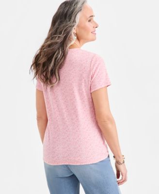 Women's Printed Short-Sleeve Henley Top