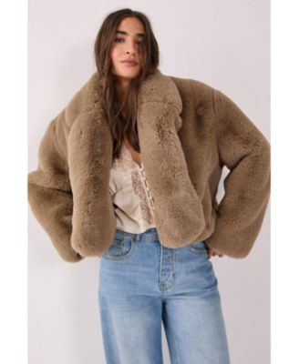 Women's Cropped Collar Faux Fur Jacket