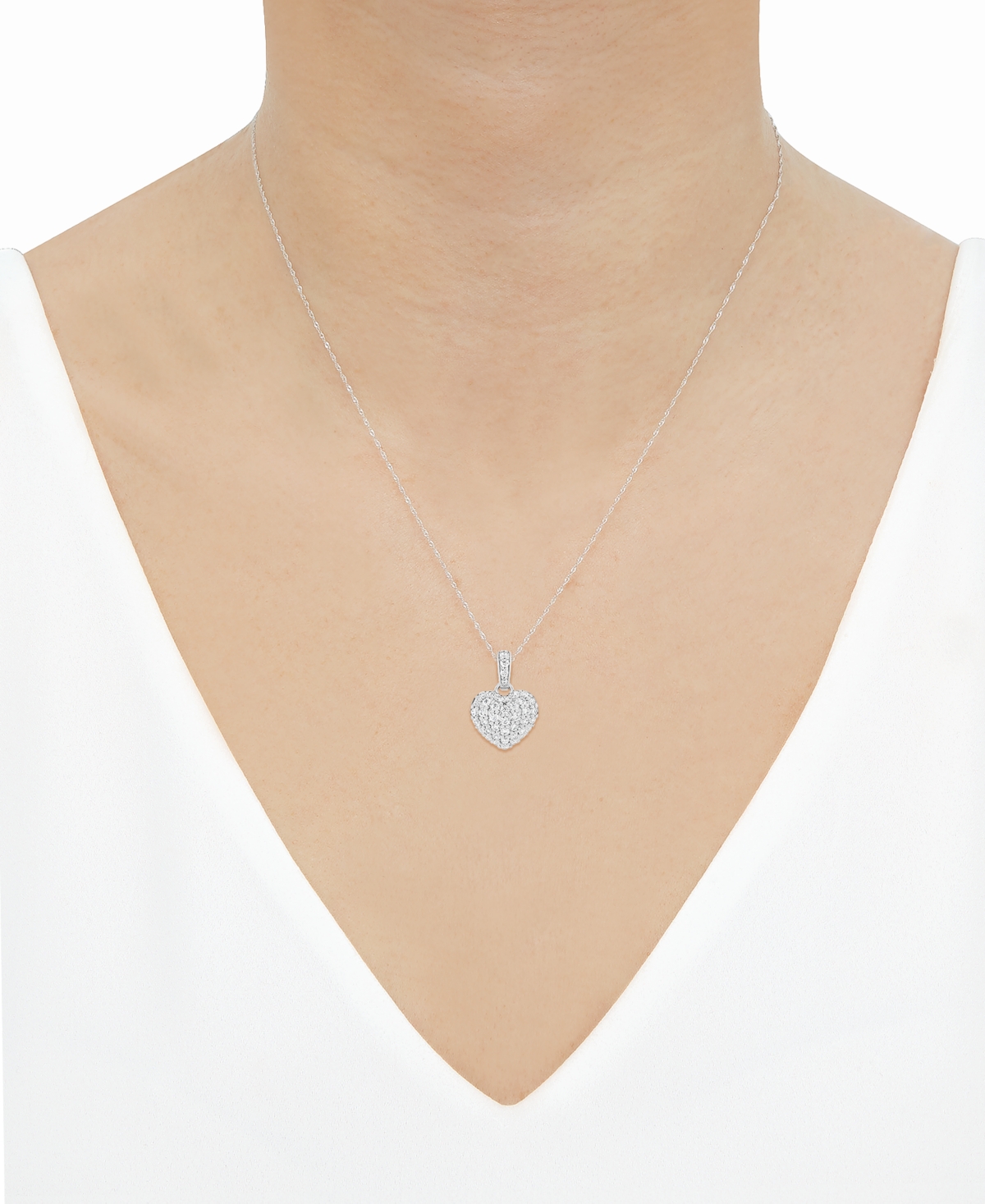 Macy's Diamond Heart Pendant Necklace (1/2 ct. t.w.) in Sterling Silver and Rhodium