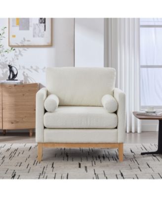 35.4" Wide Ivory Boucle Accent Chair with Wood Legs