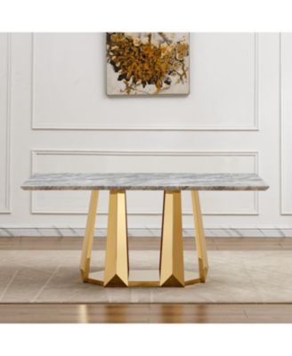 70" Faux Marble Dining Table, Mirrored Base