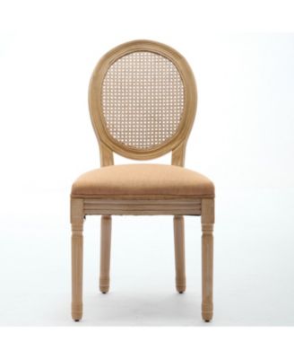 French Style Linen Rattan Dining Chairs, Set of 2, Tan