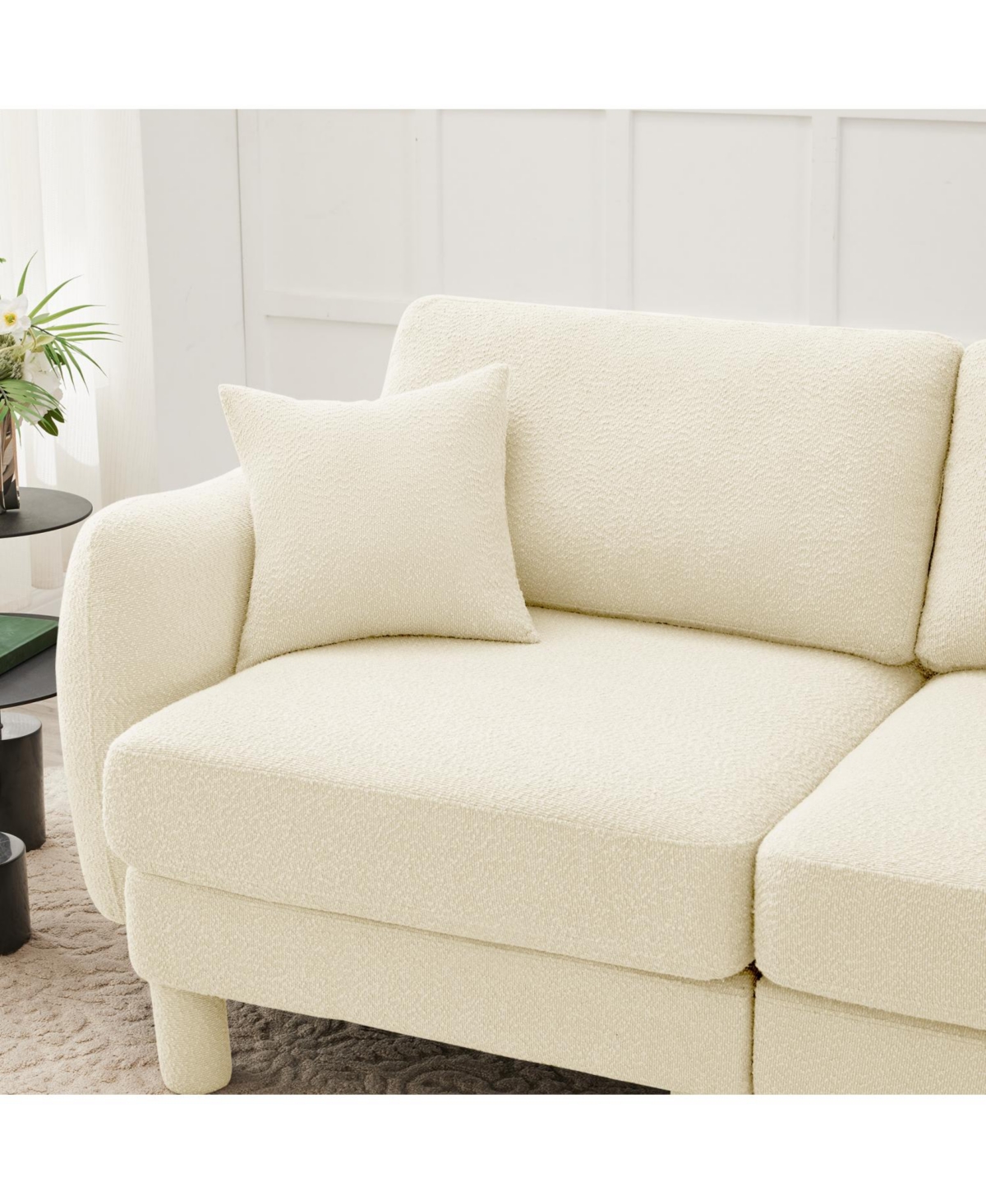 Streamdale Furniture Beige Boucle 2-Seater Loveseat with Ottoman & Shell Armrests