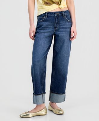 Juniors' Cuffed Straight-Leg Jeans