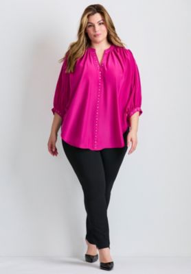 Women's Plus Size Studded Blouson Sleeve Blouse Tops