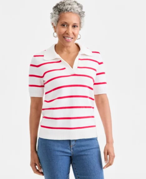 Petite V-Neck Short-Sleeve Sweater - Shittake