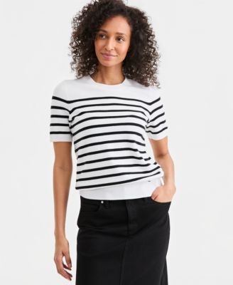 Women's Stripe Crewneck Short-Sleeve Sweater
