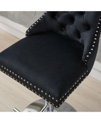 Chrome Swivel Velvet Barstools, Adjustable 25-33", Tufted, Black, Set of 2