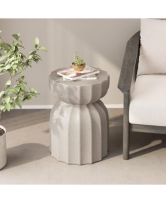 13" Modern Waterproof Coffee/Side Table Set, MgO Cement, Indoor/Outdoor, White, 2PC