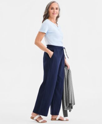 Women's Cotton Gauze Straight-Leg Pull-On Pants