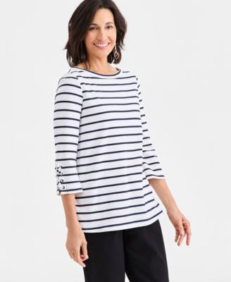 Women's Striped Lace-Up-Sleeve Tunic