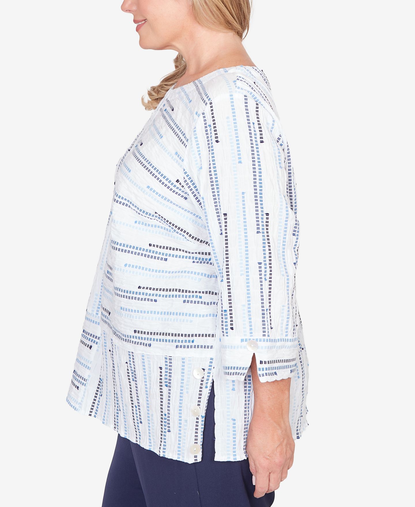 Женский топ Alfred Dunner Plus Size Classic Spliced Jacquard Stripe, цвет: Синий разноцветный — фото 3