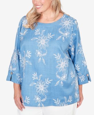 Plus Size Classic Tossed Floral Embroidered Top