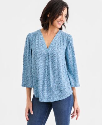 Women's Printed V-Neck 3/4-Sleeve Top
