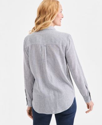 Petite Collared Neck Long-Sleeve Shirt