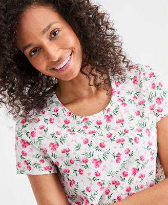 Petite Floral Print Crewneck Top