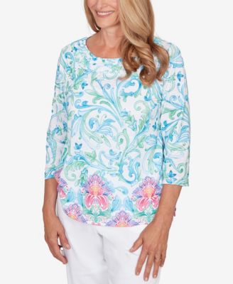 Women's Classic Scroll Border Embellished Neck Top
