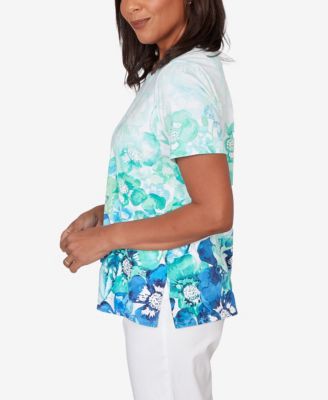 Women's Floral Ombre Embellished Neck T-Shirt