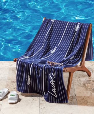 Lacoste Crocodile Print Shirting Cotton Beach Towel, 36" x 72"