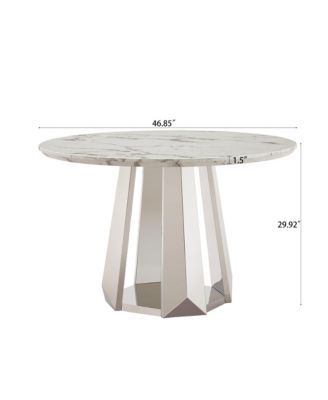 Streamdale 47" Round Marble Dining Table, High Gloss Faux Marble Top, Stainless Steel Base (White