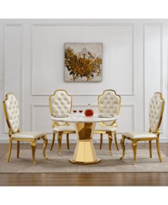 47" Round Marble Dining Table, Gold Base