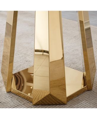  47" Round Marble Dining Table, Gold Base