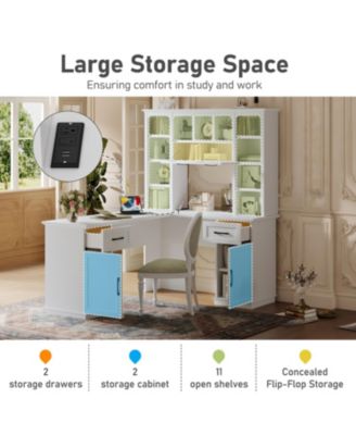 L-Shaped Desk w/ Cabinets, Drawers, Shelves & Flip-Up Storage