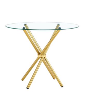Round Clear Glass Dining Table with Gold Ring Legs
