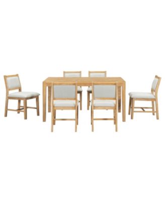 Retro 7-Piece Dining Table Set for 6 with Upholstered Chairs (Natural)