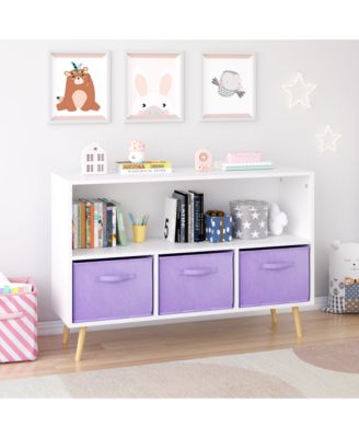  Kids Bookcase with Fabric Drawers - White/Purple