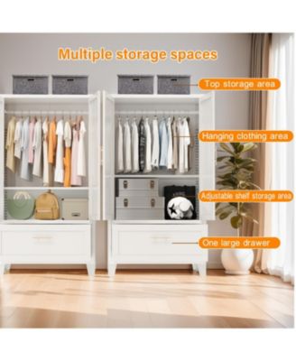  60" Metal Wardrobe Cabinet with Drawer, Hanging Rod & Shelf (White)
