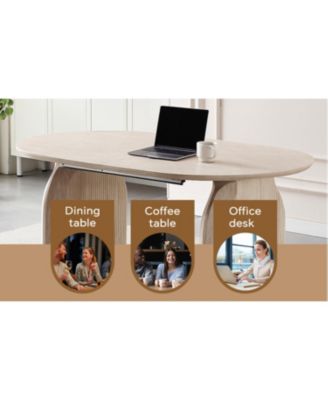 Streamdale Wood Extendable Dining Table, Oval Kitchen Table with Dual-Pillar Design