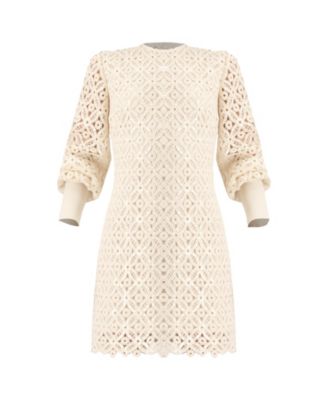 Women's Embroidered Crochet Mini Dress with Sequin Detailing