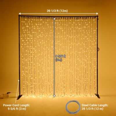 40x10 Ft Commercial Twinkle Curtain String Light 1920 LED 120V Steel Cable for Event Wedding Party Holiday Decor