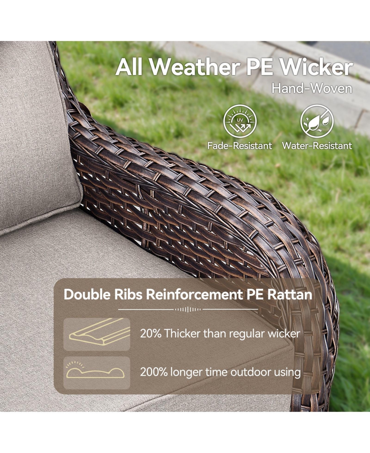 Gymojoy Crescent All-weather Pe Wicker Fire Pit Conversation Set with Olefin 6 In. Thick Cushions Patio Swivel Chairs Side Tables (7-Piece)