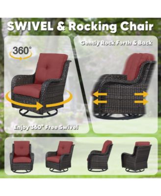 ArcLine Wicker Swivel Glider Outdoor Rocking Chair with CushionGuard Olefin Cushion and Side Table (3-Piece