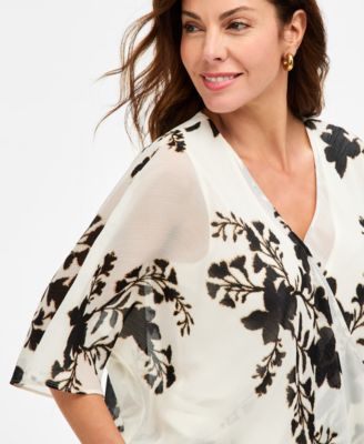 Women's Surplice V-Neck Elbow-Sleeve Top