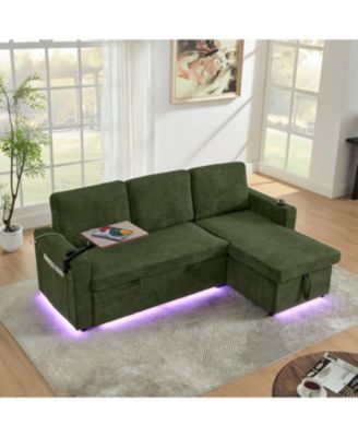 + Sofa Bed + Chenille + Pull-Out w/ Table, LED, USB & Cup Holders