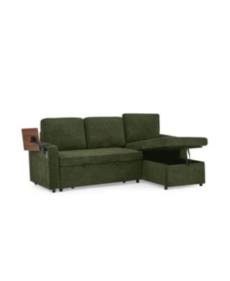 + Sofa Bed + Chenille + Pull-Out w/ Table, LED, USB & Cup Holders
