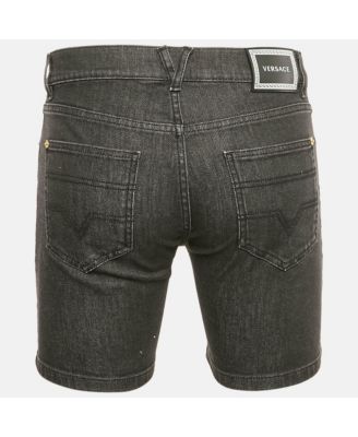 Men's Pre-Owned Balenciaga men Mcqueen Black Logo Embroidered Denim Shorts