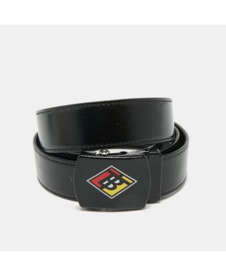 Men's Black Coated Canvas And Leather Tb Logo Plague Belt
